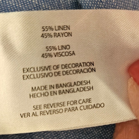 Orvis Woman Size M Linen Blend Button Up Blouse Roll Tab Sleeve Beachy Colorful - Picture 8 of 9